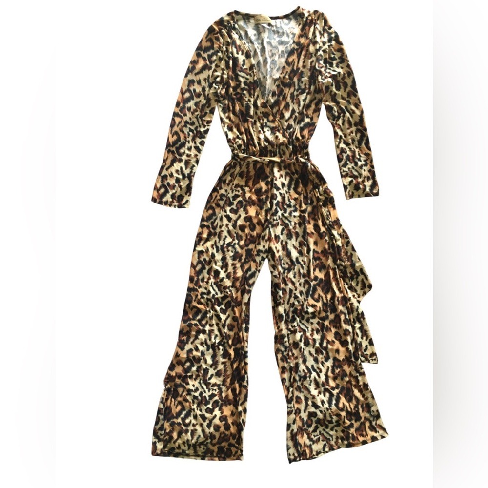 Leopard Print Jumpsuit Mob Wife Elastic Waist Wide Leg Clubwear Party Spandex 2X